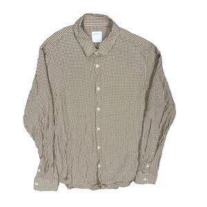 Sandro Paris Womens Dress Shirt 100% Viscose Check Long Sleeve Brown Large